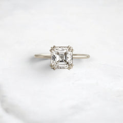 2.5CT Asscher Cut Moissanite Solitaire Triple Prong Engagement RIng