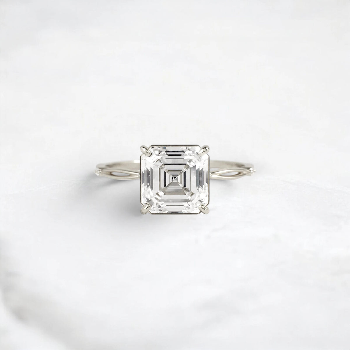 2.5CT Asscher Cut Moissanite Twisted Two On Each Side Focal Stone