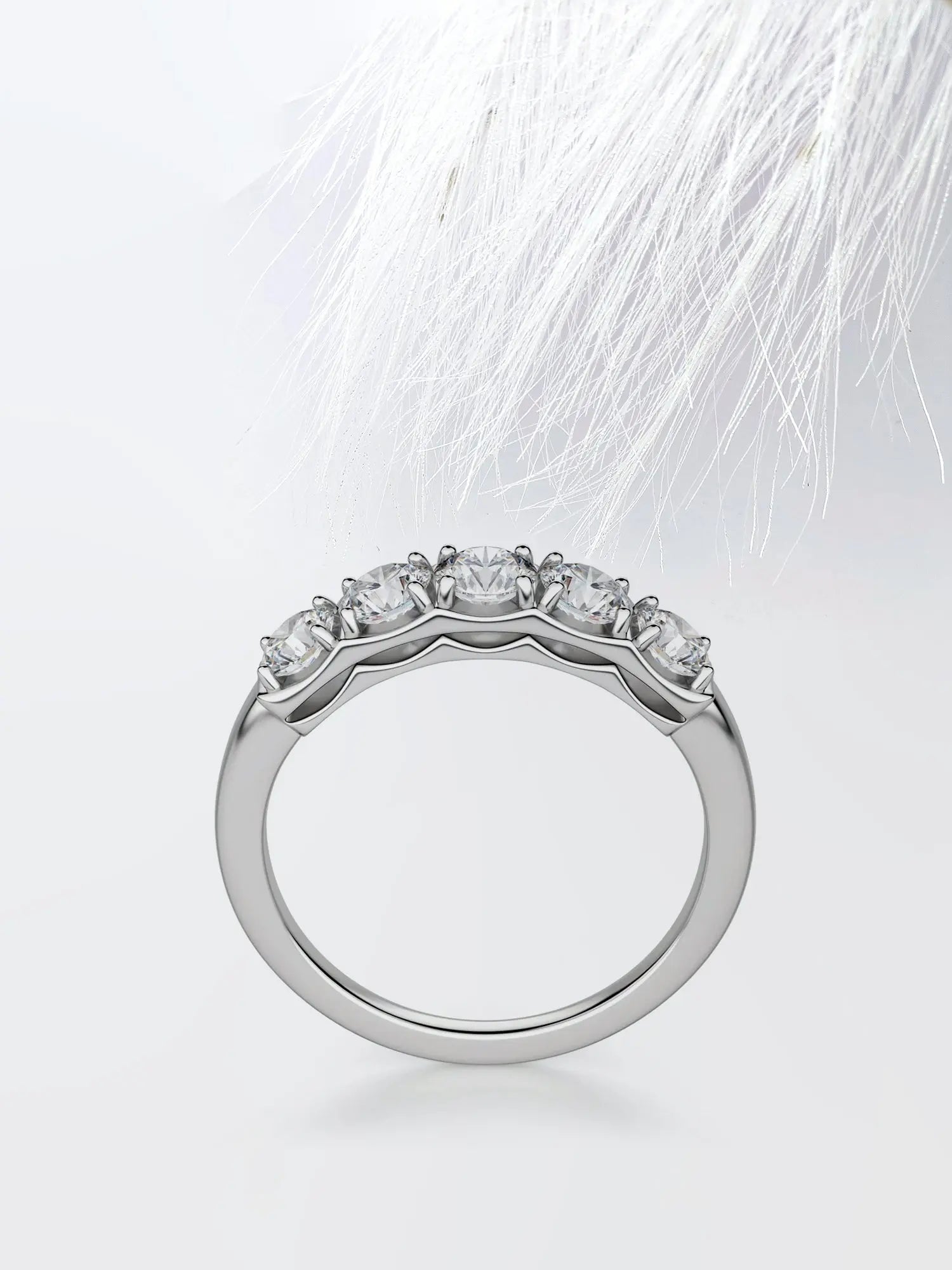 Five Stone Round Cut Moissanite Diamond Wedding Band in White Gold
