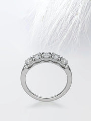 Five Stone Round Cut Moissanite Diamond Wedding Band in White Gold