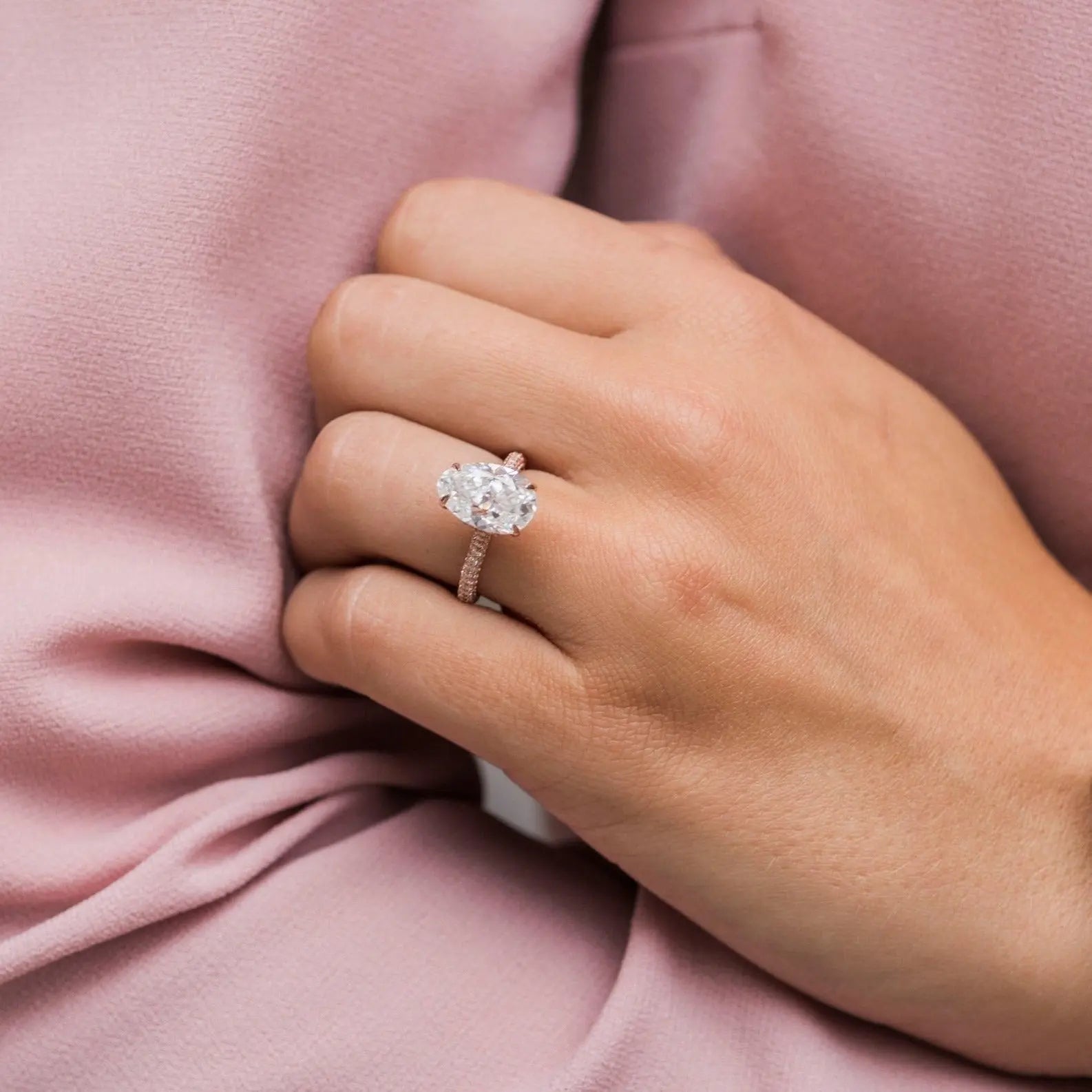 3.20CT Oval Cut Pave Moissanite Diamond Engagement Ring