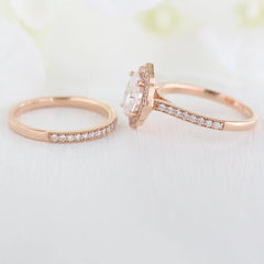 1.50CT Vintage Floral Oval Cut Moissanite Halo Bridal Engagement Ring Set