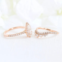 1.0CT Tiara Halo Pear Cut Moissanite Halo Bridal Engagement Ring Set