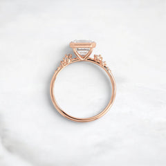 2CT Asscher Cut Bezel Set Moissanite Halo Cluster Engagement Ring in 14K Gold