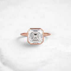 4CT Asscher Cut Solitaire Moissanite Minimalist Bezel Engagement Ring