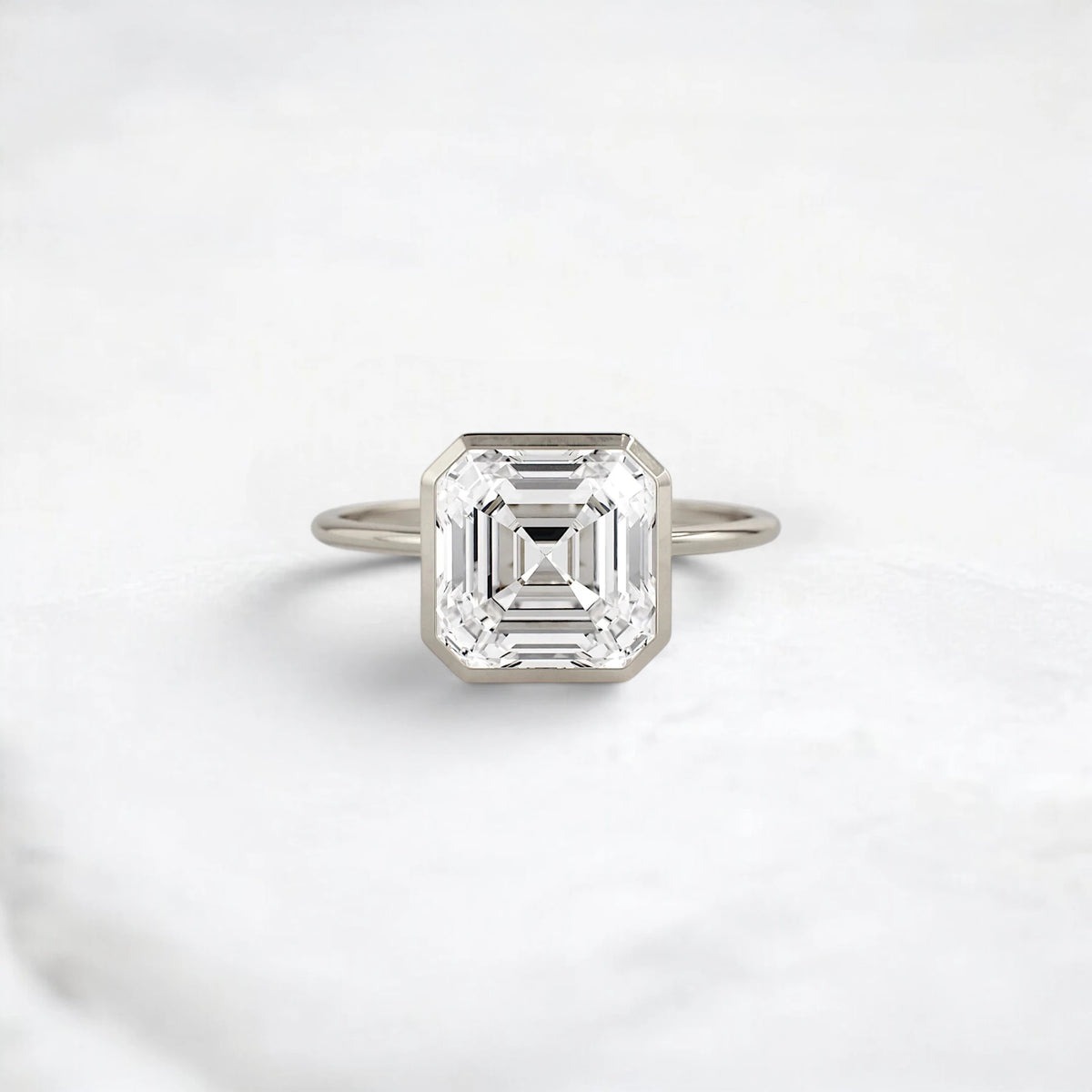 4CT Asscher Cut Solitaire Moissanite Minimalist Bezel Engagement Ring