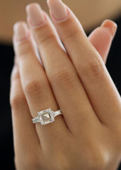 3.01ct Asscher D-VVS2 Lab Grown Diamond Three Stones Engagement Ring