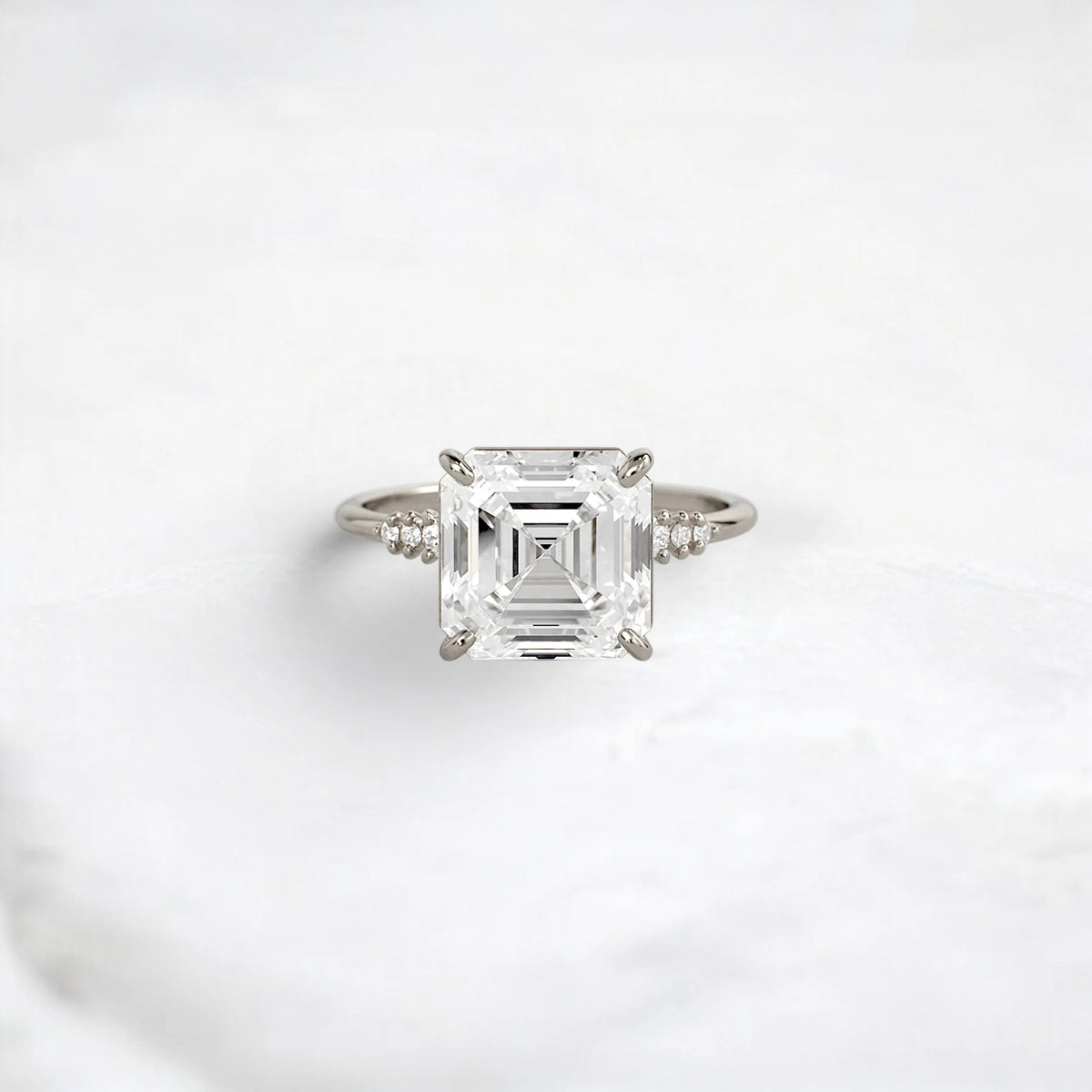3.0CT Asscher Cut Moissanite Engagement Ring with Pave Band in 14K Gold