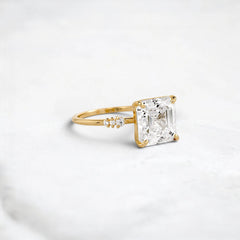 3.0CT Asscher Cut Moissanite Engagement Ring with Pave Band in 14K Gold