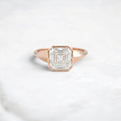 3.13CT Asscher Cut Moissanite Bezel Engagement Ring with Pear Side Stones in 14K Yellow Gold