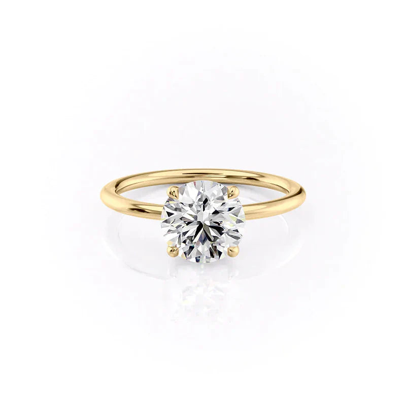 1CT Round Cut Solitaire Lab Grown Engagement Ring, Four Claw Prong 14K Yellow Gold