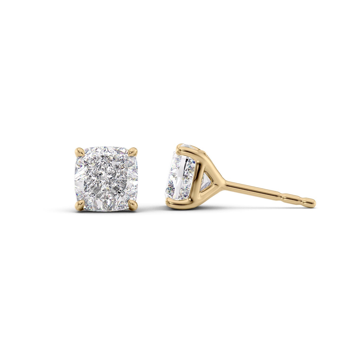 1 Carat cushion Lab-Grown Stud Earrings in 14K Yellow Gold - Image 1
