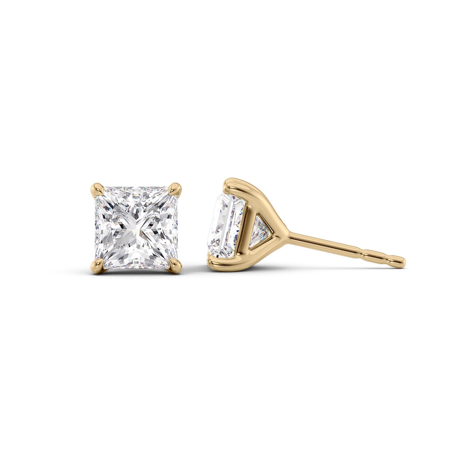1 Carat princess Lab-Grown Stud Earrings in 14K Yellow Gold - Image 1