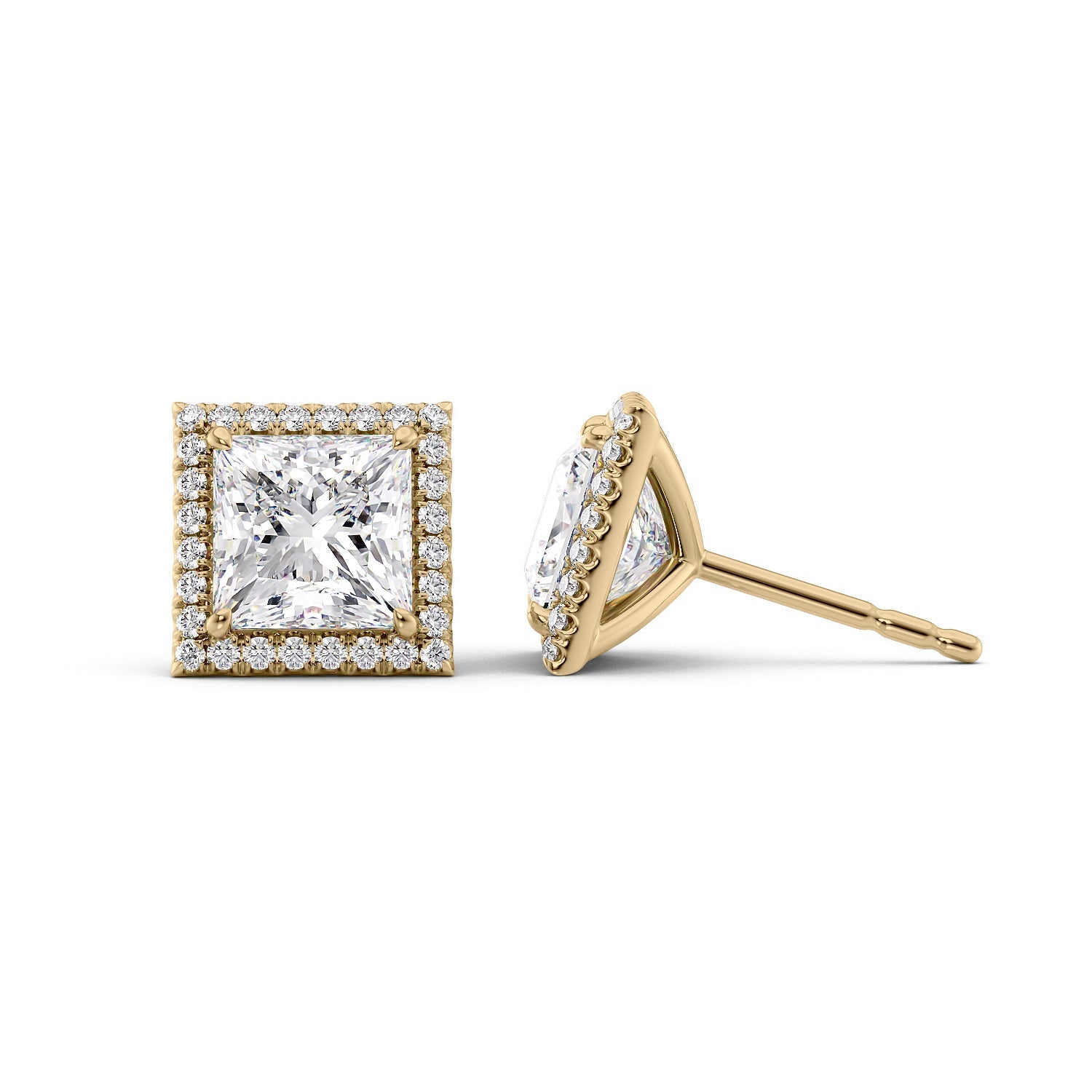 1 Carat princess Lab-Grown Stud Earrings in 14K Yellow Gold - Image 1