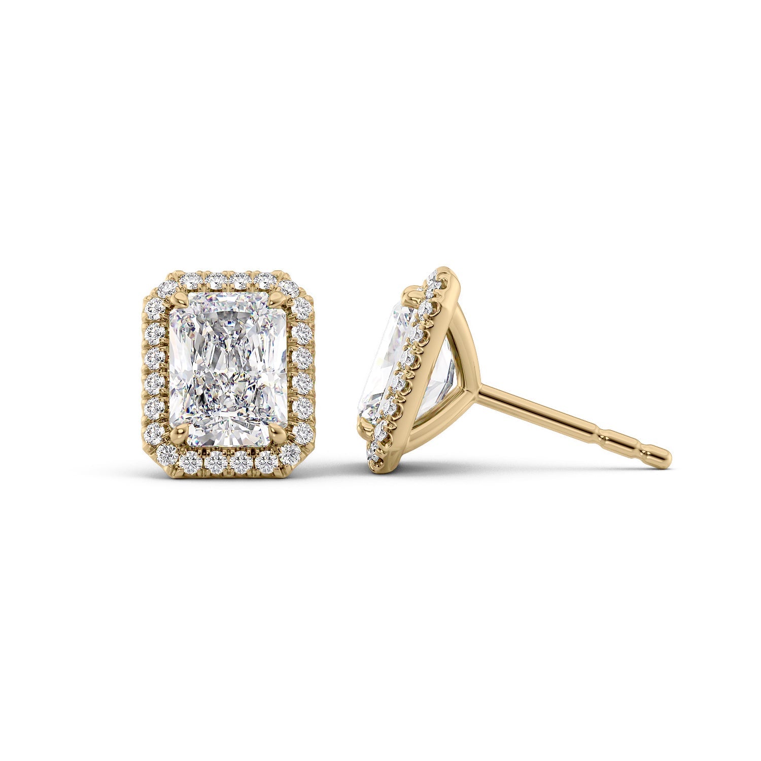 1 Carat radiant Lab-Grown Stud Earrings in 14K Yellow Gold - Image 1