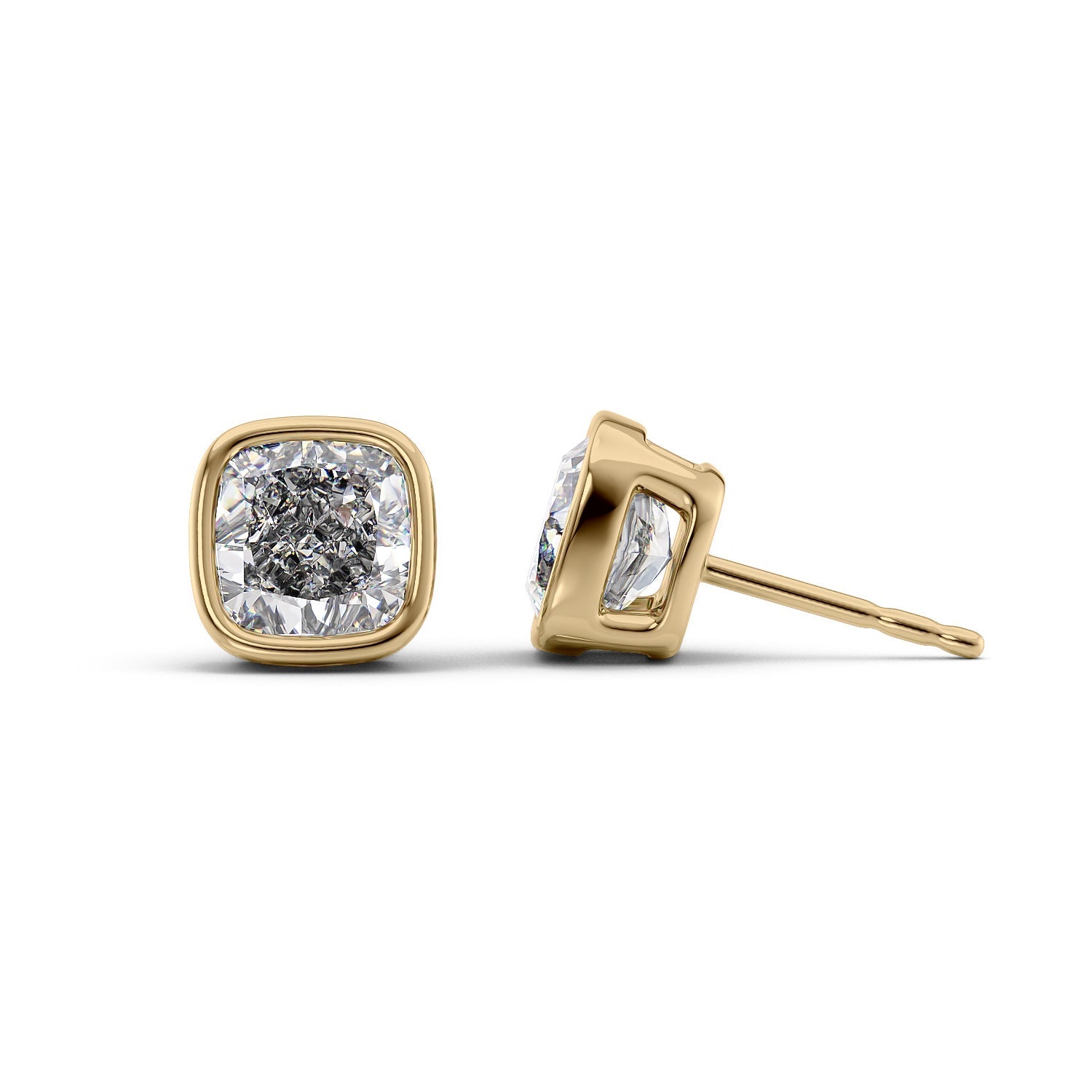 1 Carat cushion Lab-Grown Stud Earrings in 14K Yellow Gold - Image 1