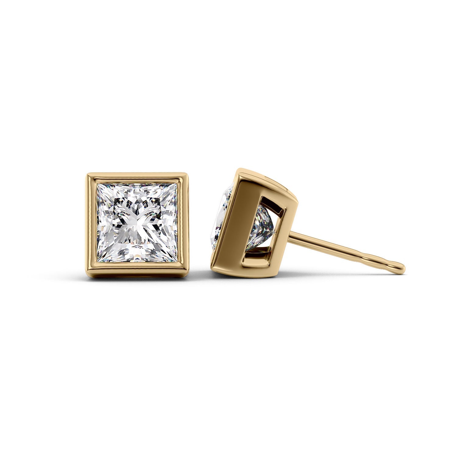 1 Carat princess Lab-Grown Stud Earrings in 14K Yellow Gold - Image 1
