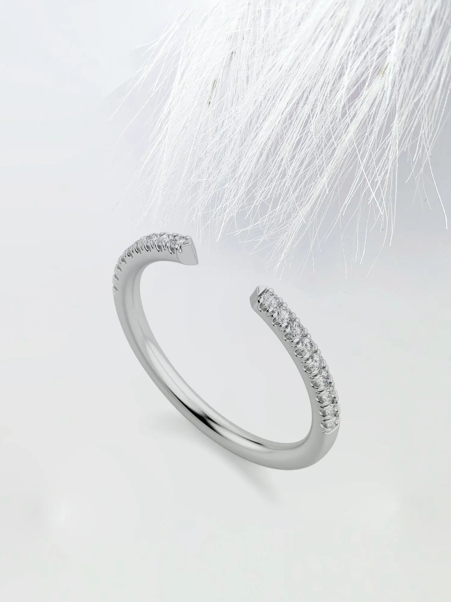 Round Cut Moissanite Open Diamond Wedding Band in Solid Gold