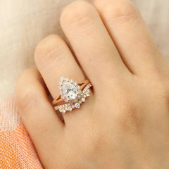 1.60CT Pear Cut Moissanite Halo Bridal Engagement Ring Set