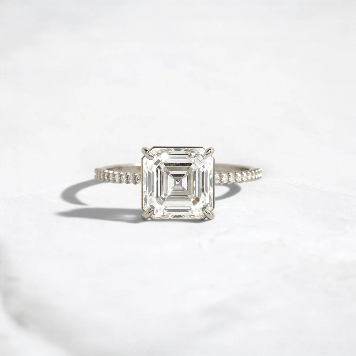 3CT Asscher Cut Moissanite Engagement Ring with Pave 14K Solid Yellow Gold