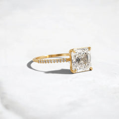 3CT Asscher Cut Moissanite Engagement Ring with Pave 14K Solid Yellow Gold
