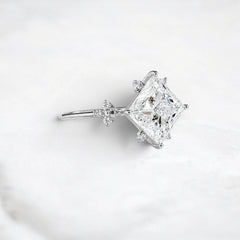 2CT Princess Cut Moissanite Cluster Engagement Ring with Four Prong Setting