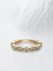 Round Cut Moissanite Pave Diamond Wedding Band in Solid Gold