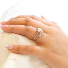 1.0CT Vintage Floral Pear Cut Moissanite Halo Bridal Engagement Ring Set