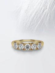 Five Stone Round Cut Moissanite Diamond Wedding Band in White Gold