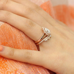 1.60CT Pear Cut Moissanite Halo Bridal Engagement Ring Set
