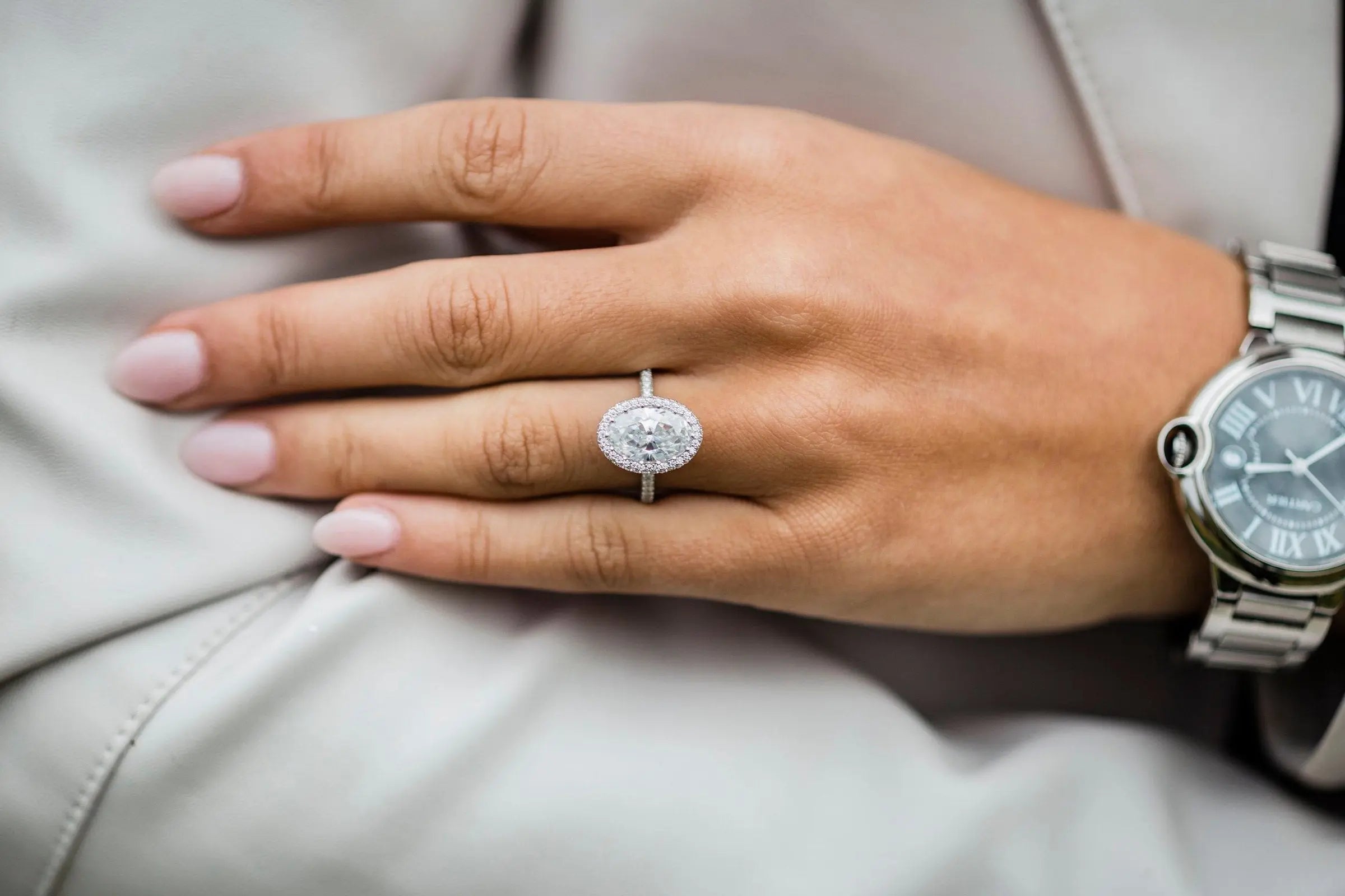 3.85CT Oval Cut 3 Side Pave Moissanite Engagement Ring