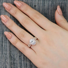 1.50CT Vintage Floral Oval Cut Moissanite Halo Bridal Engagement Ring Set