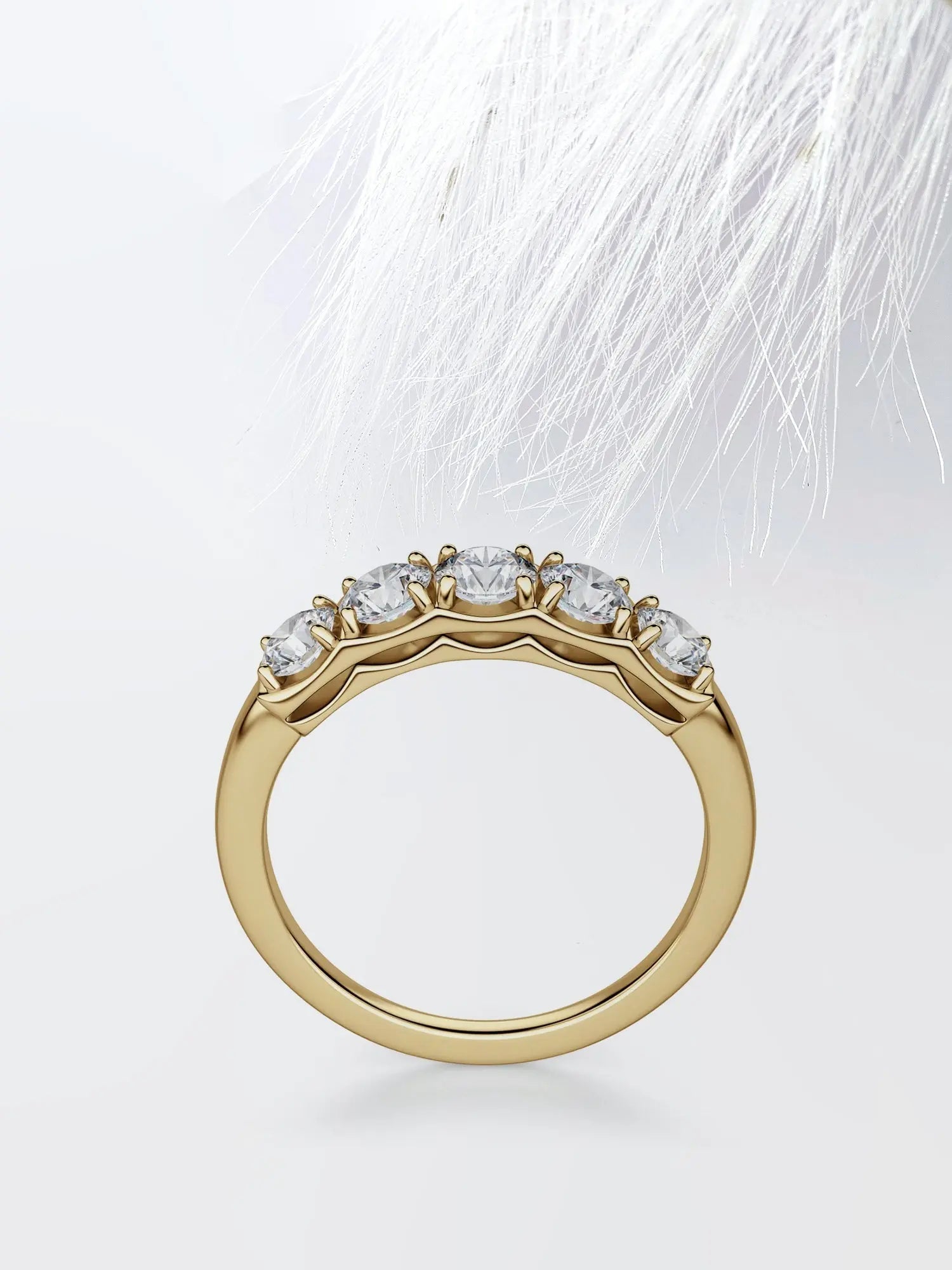 Five Stone Round Cut Moissanite Diamond Wedding Band in White Gold