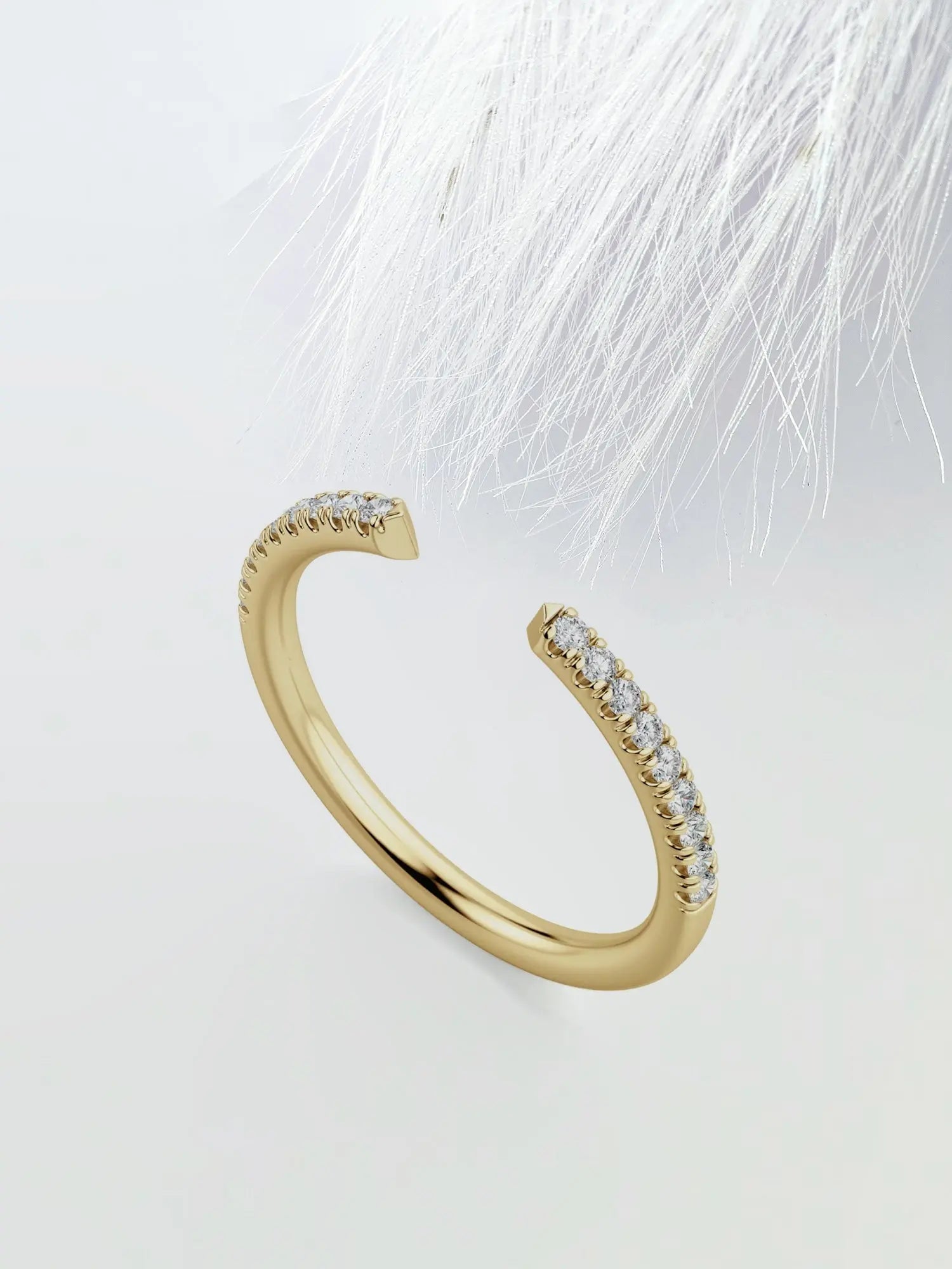 Round Cut Moissanite Open Diamond Wedding Band in Solid Gold