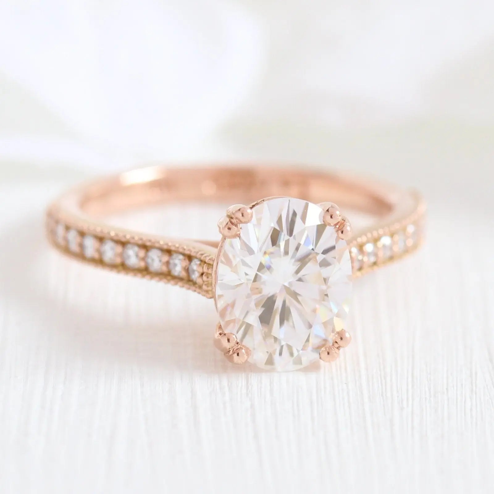 2.0CT Oval Cut Moissanite Halo Bridal Engagement Ring Set