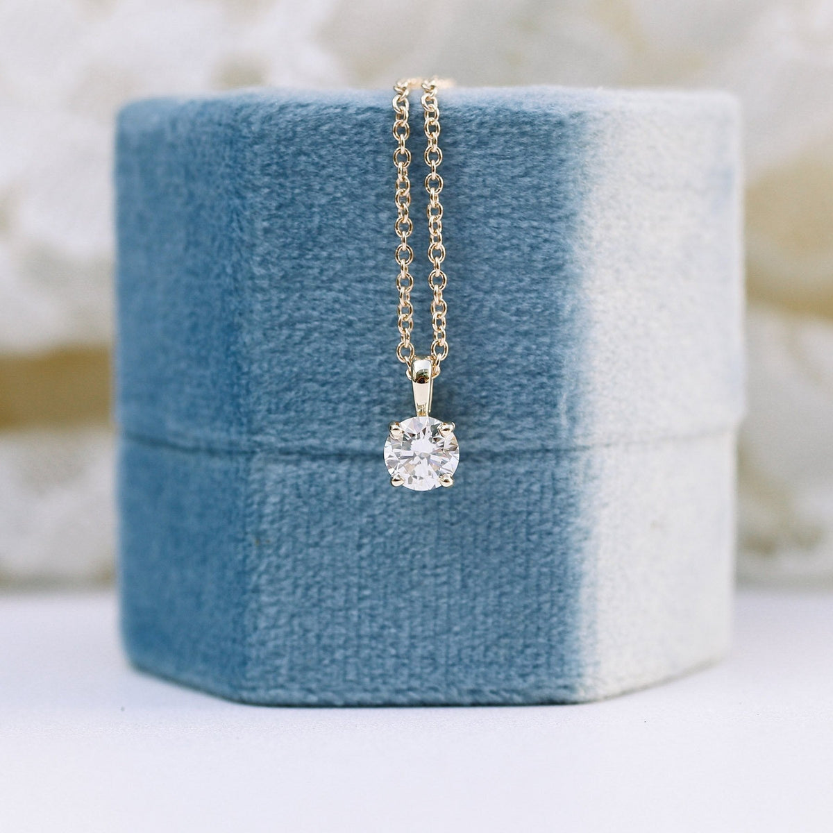 Round Moissanite Solitaire Necklace in Solid Gold