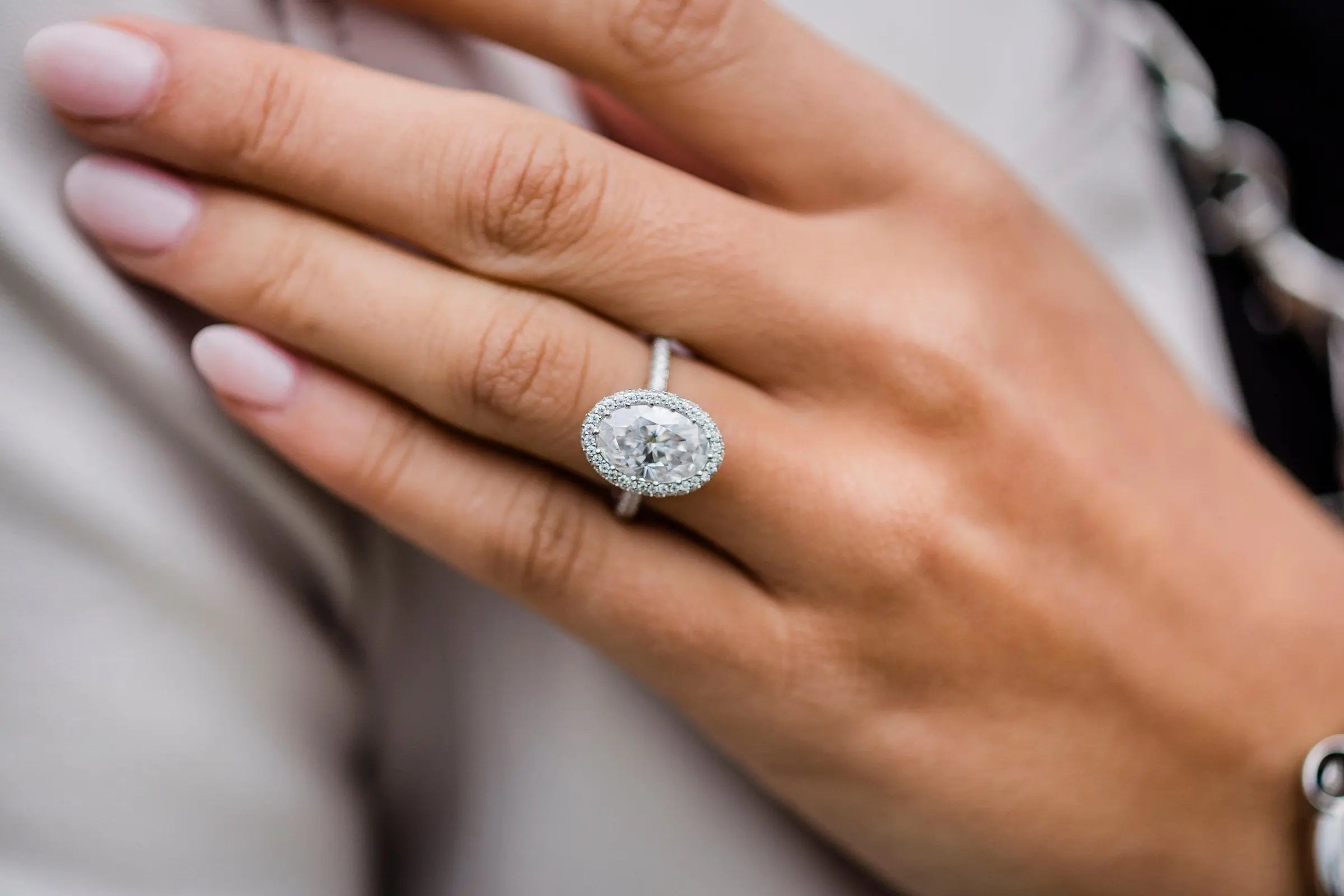 3.85CT Oval Cut 3 Side Pave Moissanite Engagement Ring