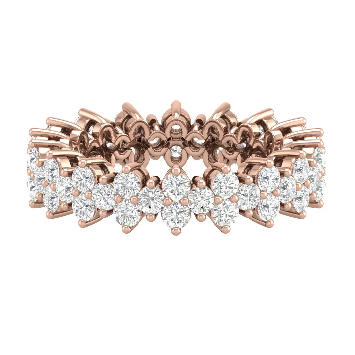 Round G-VVS Lab Grown Diamond Cluster Wedding Band in Rose Gold