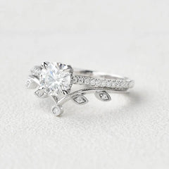 1.28CT Round Brilliant Cut Moissanite Bridal Engagement Ring with Curved Band