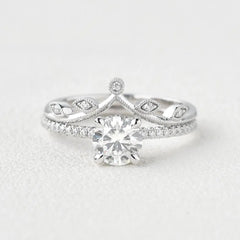 1.28CT Round Brilliant Cut Moissanite Bridal Engagement Ring with Curved Band