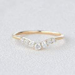 0.22CTW Round Brilliant Cut 1.50 MM Curved Bridal Wedding Band
