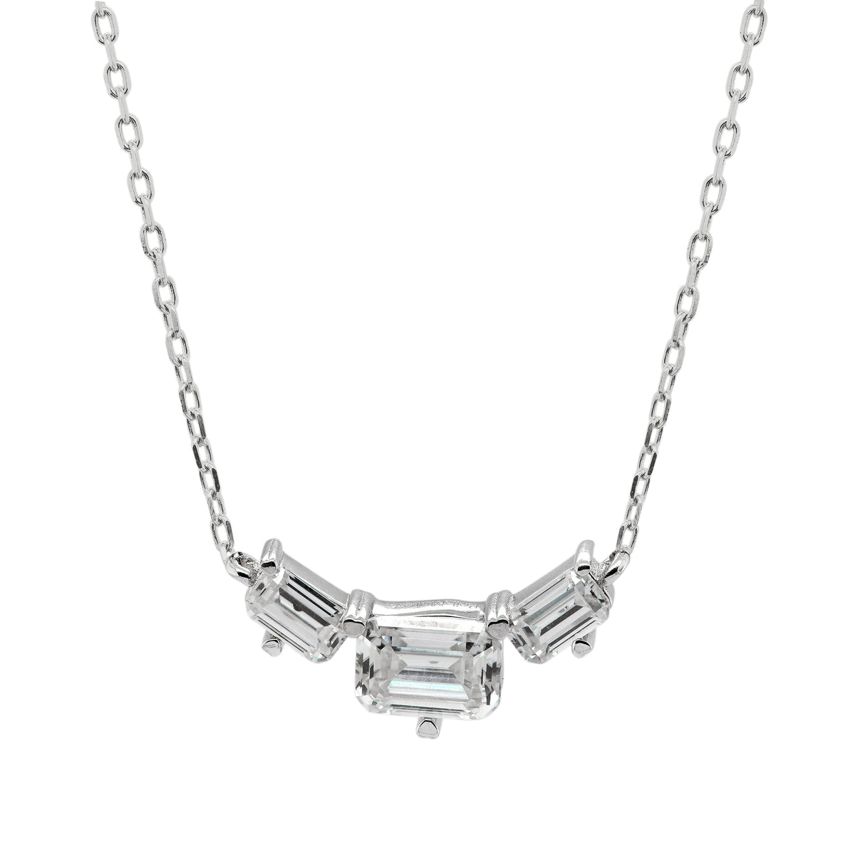 Emerald Cut Moissanite Diamond Three Stone Necklace for Her