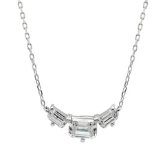 Emerald Cut Moissanite Diamond Three Stone Necklace for Her
