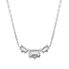 Emerald Cut Moissanite Diamond Three Stone Necklace for Her