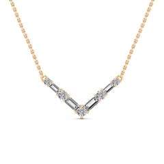 Round & Baguette Cut Moissanite Diamond V Shape Necklace for Women
