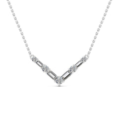 Round & Baguette Cut Moissanite Diamond V Shape Necklace for Women