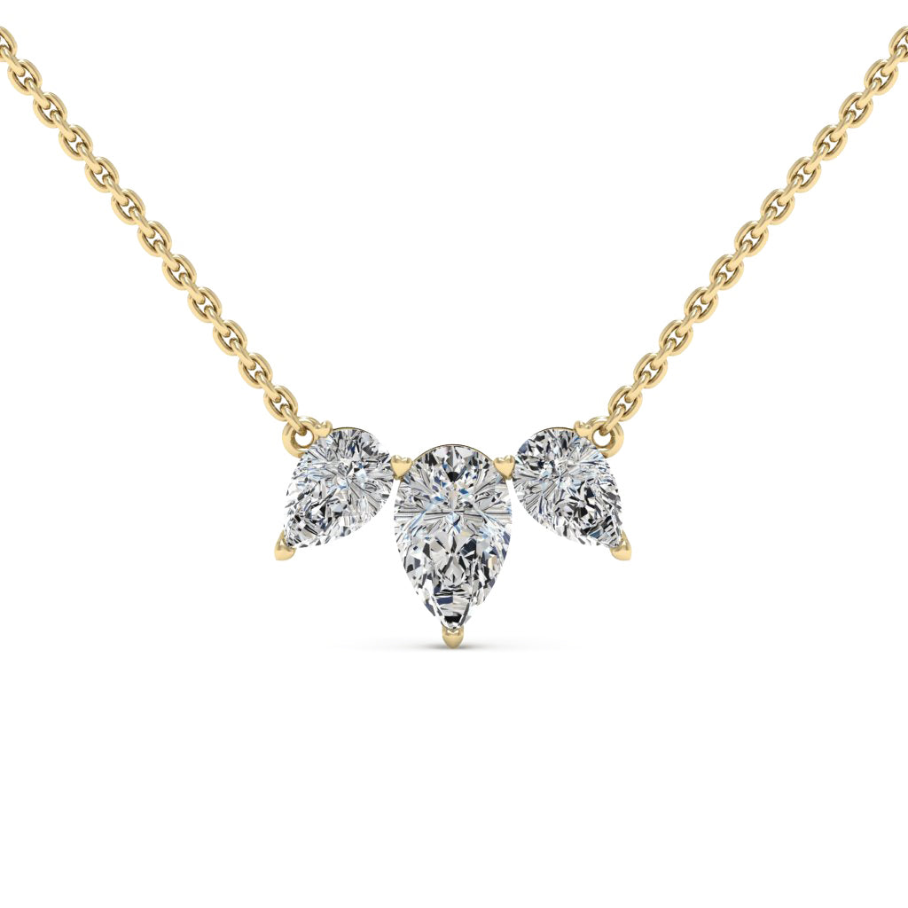 Pear Cut Moissanite Diamond Three Stone Necklace for Women