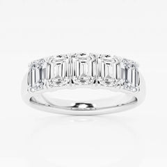 Emerald F-VS2 Lab Grown Diamond 5 Stone Wedding Band in Solid Gold