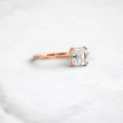 Asscher Cut 1.0CT Moissanite Solitaire Engagement Ring with Double Prong Setting in 14K Gold