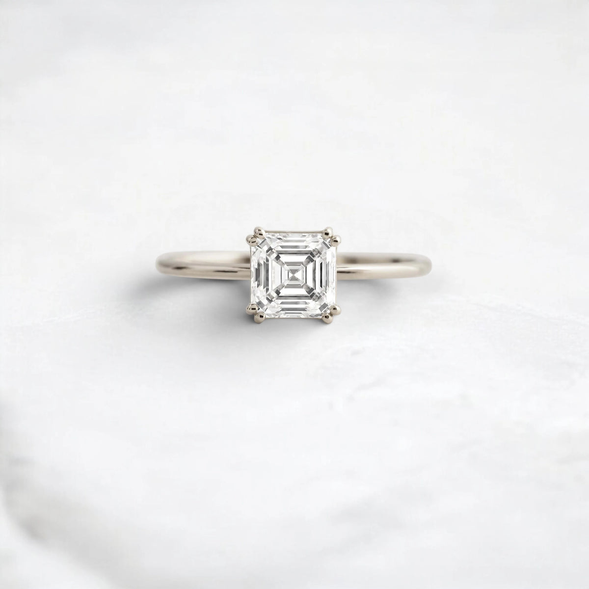 Asscher Cut 1.0CT Moissanite Solitaire Engagement Ring with Double Prong Setting in 14K Gold